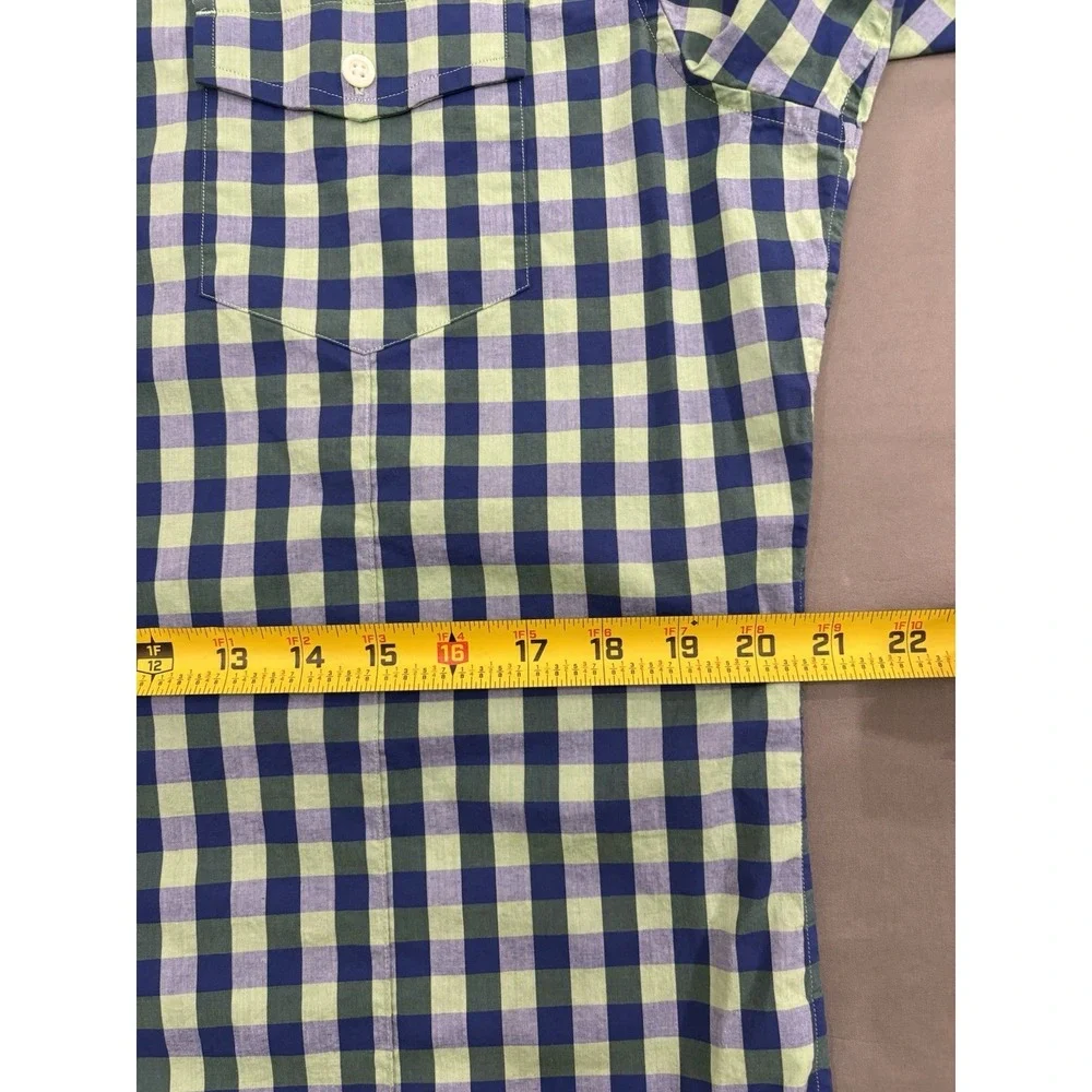 Banana Republic Men's Large L Green Blue Plaid Button Front Short-Sleeve Shirt